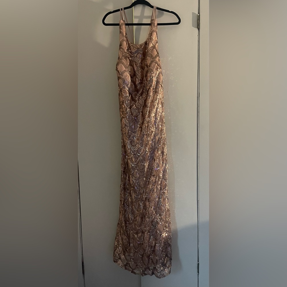 Morgan & Co Rose Gold Sequin Dress